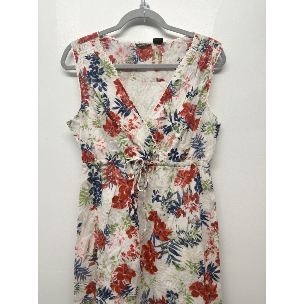 Eddie Bauer Women's Crinkle Cross Front Dress White Floral Size 6 festival #23 - Picture 2 of 8